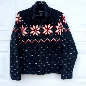 Women's Grey and Red Snowflake Super Soft Zip-Up Teddy Jacket Argyle